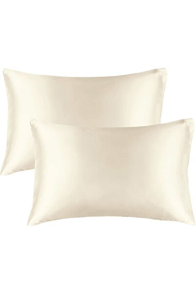 ukar Κρεμ, Σατέν Μαξιλαροθήκη, Δύο Τεμάχια, 50x75, Μέγεθος Queen, Σγουρά Μαλλ...
