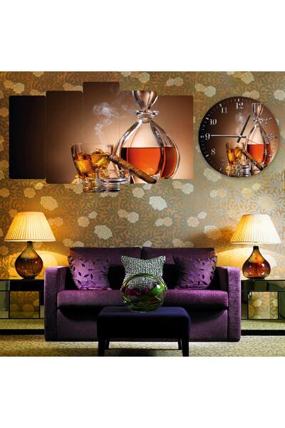 Zevahir Mobilya Dekorasyon Altılı Mdf Viski Ve Pro Sigara Saatli Tablo Seti