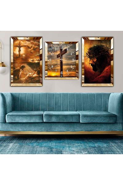 Zevahir Mobilya Dekorasyon Σετ τριπλό τραπέζι MDF Gold Plexi Edge Σετ ρολογιών