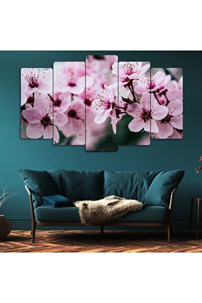Zevahir Mobilya Dekorasyon Zevahir 5 Parça Mdf Pembe Çiçekeler Tablosu