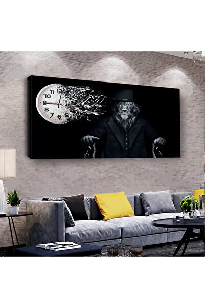 Zevahir Mobilya Dekorasyon Aslan Mafya 100 X 50 Cm Saatli Kanvas Tablo