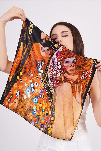Nomads Felt 100% Silk Scarf Bandana| Gustav Klimt Water Serpents