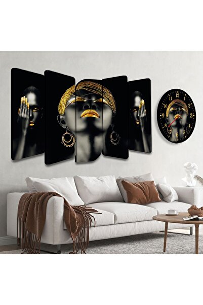 Zevahir Mobilya Dekorasyon Altılı Kelebek Mdf Siyah Arka Planlı Altın Makyajl...