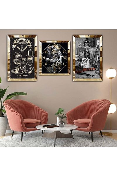 Zevahir Mobilya Dekorasyon Σετ τριπλό τραπέζι MDF Gold Plexi Edge Σετ ρολογιών