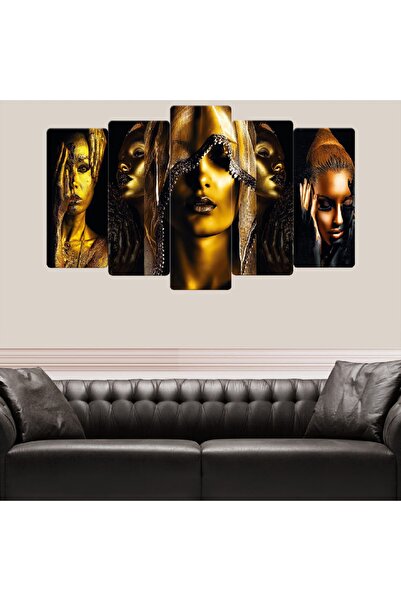 Zevahir Mobilya Dekorasyon 5 Parça Mdf Altın Yüzlü Siyahi Afrikalı Kadınlar T...