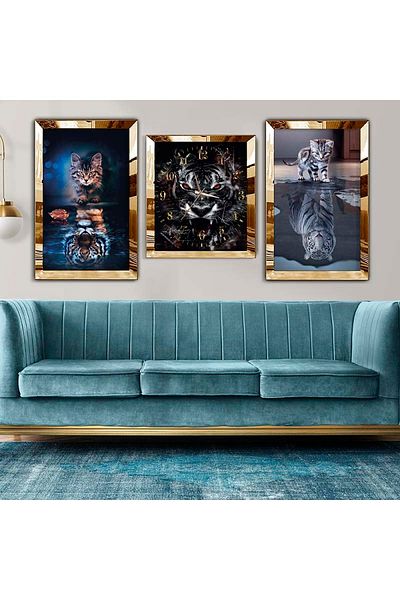 Zevahir Mobilya Dekorasyon Σετ τριπλό τραπέζι MDF Gold Plexi Edge Σετ ρολογιών