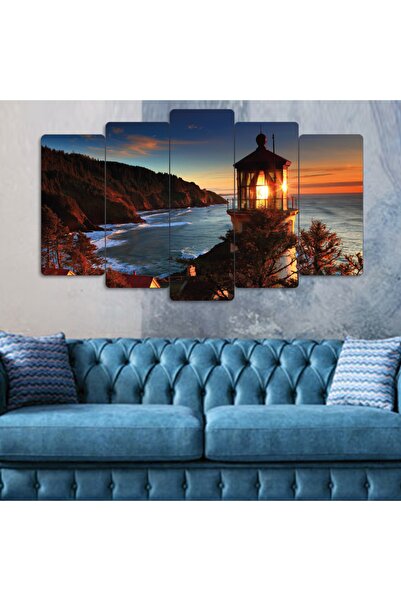 Zevahir Mobilya Dekorasyon Beşli Mdf Deniz Feneri Manzara Tablo Seti