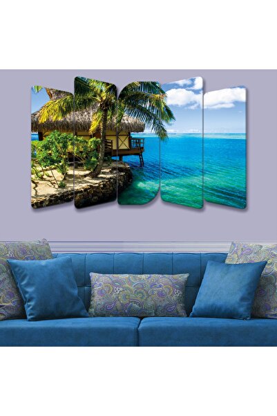 Zevahir Mobilya Dekorasyon 5 Parça Mdf Plaj Deniz Manzara Tablosu