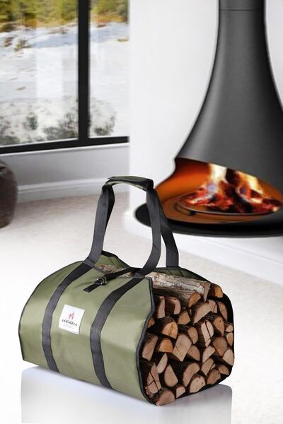 SOMINECO Şömine Odun Taşıma Kamp Çantası Suya Dayanıklı Büyük Hacimli Haki Yeşil