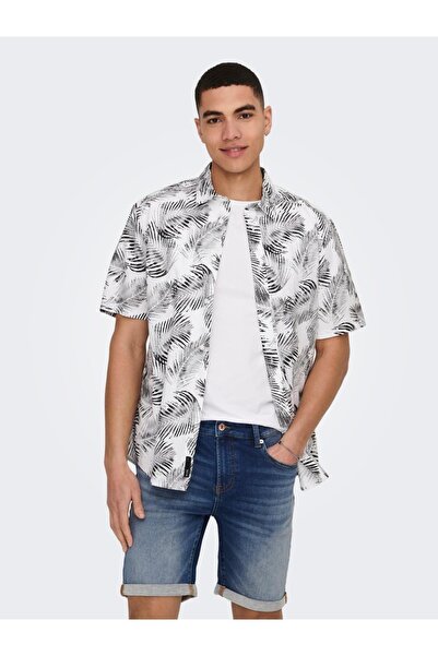 Only & Sons Onsbes Reg Ctn Slub Leaf Ss Shirt Men's Shirt - 22025050