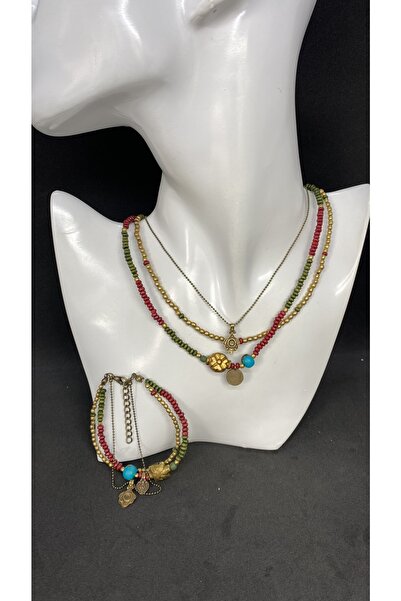 Porsuk Alternatif Handmade Ethnic Sand Beads Women Necklace Bracelet Set with...