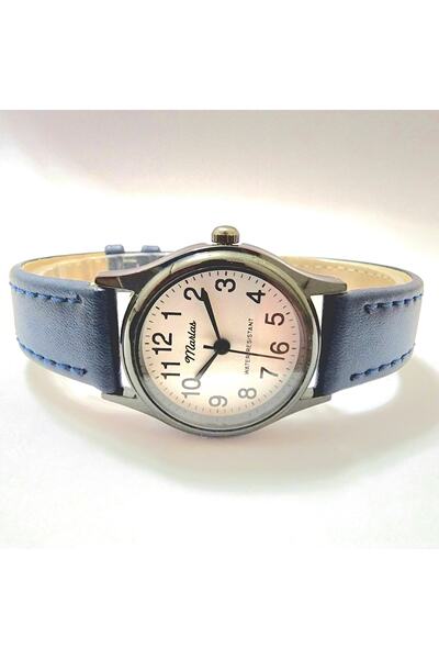 Marlas ساعة يد نسائية عتيقة، تصميم ريترو، دائرية، حبل جلدي، حبل أزرق، سهلة ال...