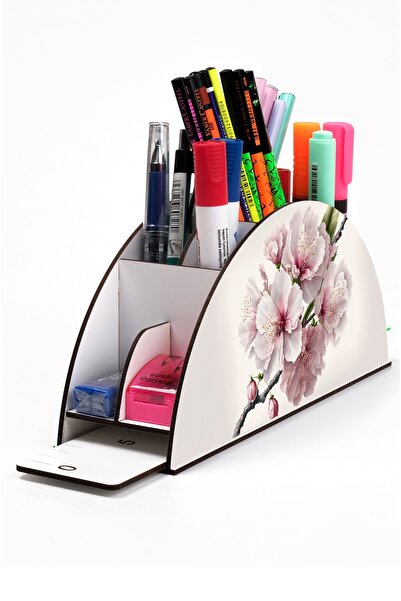 Notpa منظم حامل قلم مكتبي خشبي Vip Cherry Blossom مع مسطرة قوس قزح Vip121