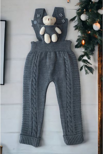 gogo bici Teddy Bear Strap Adjustable Knitwear Jumpsuit Tights Salopette Baby Kids Thick