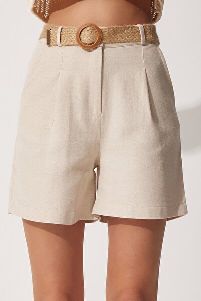 Happiness İstanbul Hasır Kemerli Keten Bermuda Şort