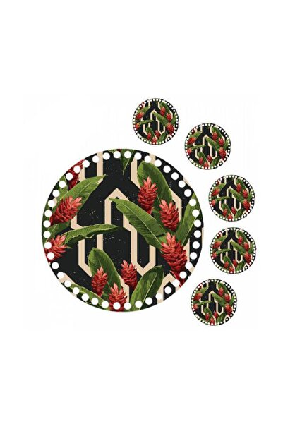 GRAFİLLİ DESİGN لوحة قاعدة صينية خشبية محبوكة مطبوعة على شكل زهرة مستديرة مقا...