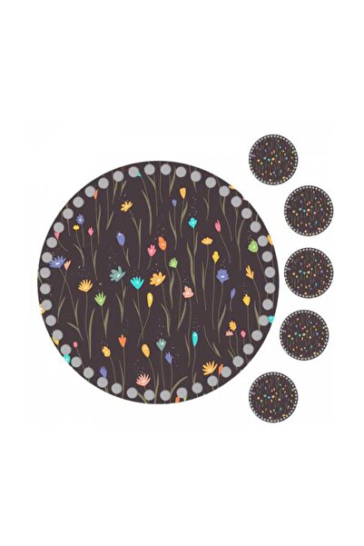 GRAFİLLİ DESİGN طبق قاعدة صينية خشبي محبوك مطبوع عليه زهور مقاس 30 سم، 5 قطع 10 سم تحت الكوب 05