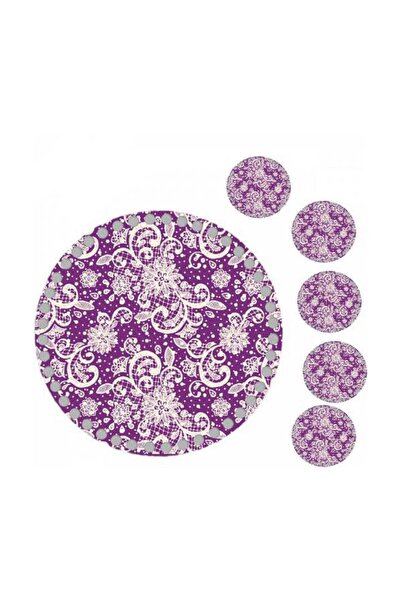 GRAFİLLİ DESİGN طبق صينية خشبي محبوك مطبوع بنمط تقليدي 30 سم، 5 قطع 10 سم مطب...