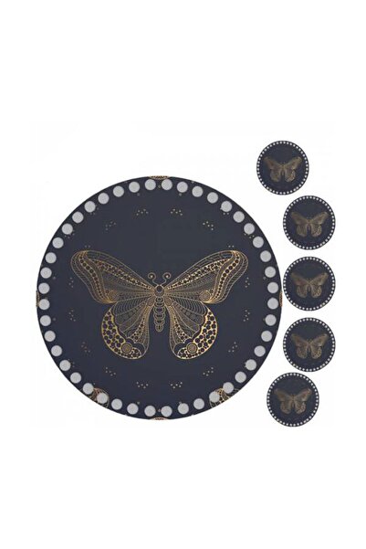 GRAFİLLİ DESİGN لوحة صينية خشبية محبوكة مطبوعة على شكل فراشة ذهبية مقاس 30 سم...