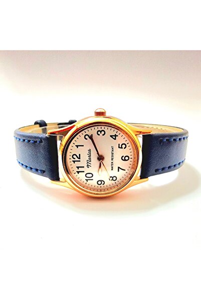 Marlas Vintage Kadın Kol Saati, Retro Tasarım, Yuvarlak, Deri Kordon, Mavi Kordon, Kolay Kullanım