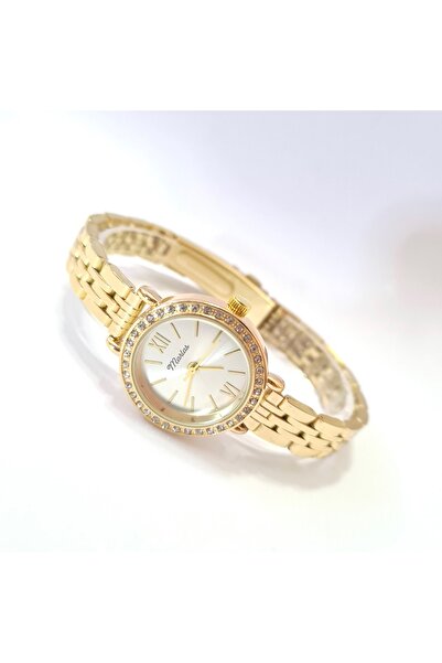 Marlas Modern Tasarım Kadın Kol Saati, Zirkon Taşlı, Minimal Tasarım, Estetik, Çelik Kordon