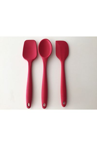 PİNK ROSE Pinkrose Large Size Red Fireproof Non-Stick Silicone Spatula & Spoon Set