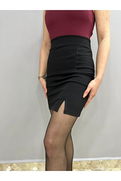 Tam Moda Fusta mini neagră cu fante de damă