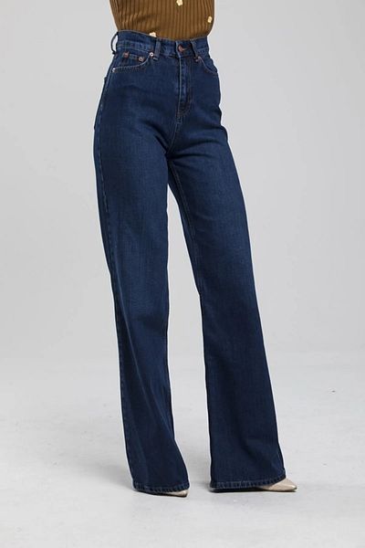 SANTA BELLA Ikon Deep Blue Palazzo Jeans Pantaloni de damă cu picior lat, care nu se estompează