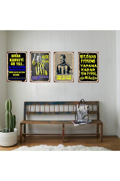 TAKIFİX Taraftar Seti Alex De Souza 4 Adet 20x30 Cm Retro Ahşap Tablo