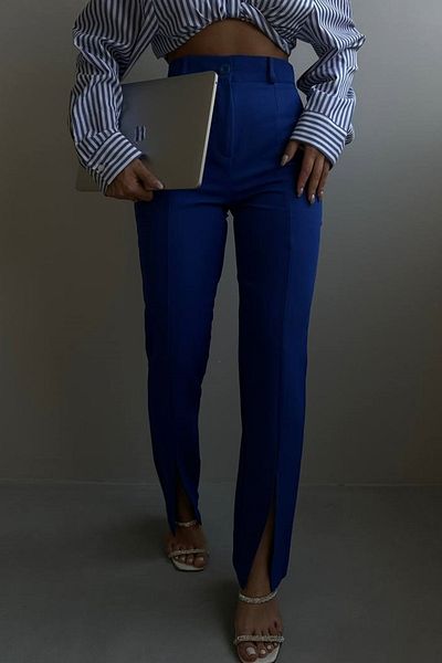 lovebox Pantaloni de damă albaștri cu fante cu detaliu picior 200032