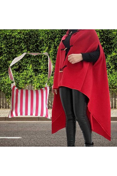 Mask Νέας σεζόν Standard Size Red Fleece Collar Poncho Cape με τσάντα