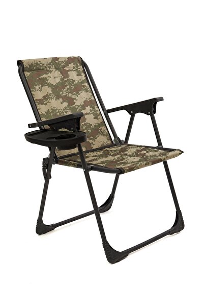 moniev Natura Kamp Sandalyesi Katlanır Piknik Sandalye Oval Bardaklıklı Kamuflaj