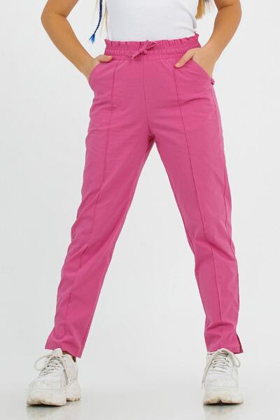 DMB BOYS & GIRLS Pantaloni de in pentru fetiță cu nervuri, cu talie elastică