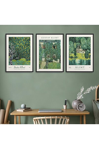 HOMEPACK Siyah Lamine Çerçeveli Gustav Klimt 3'lü Tablo Seti Hpn101