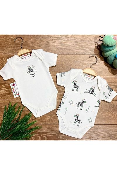 Renkli Puset 2-Piece Cotton Baby Short Sleeve Snap-On Bodysuit Zebra