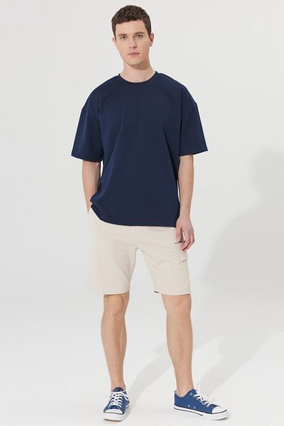 AC&Co / Altınyıldız Classics Men's Navy Blue Oversize Loose Cut Crew Neck Sweatshirt T-Shirt