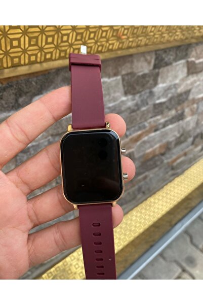 ÇENÇEN Kadın Bordo Kordon Rose Kasa Silikon Kordon Dijital Led Kol Saati
