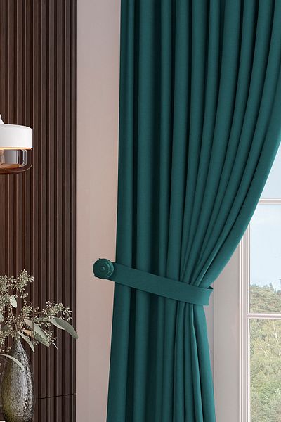 Altındaş Tekstil Cortina de fundal cu șnur extrafor cu o singură aripă verde petrol - Pt-64