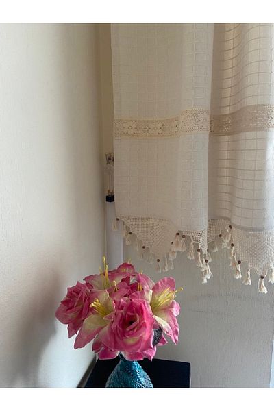 Mrmemo Buldan Work Woven Curtain Vintage Linen Hand Knitted Lacy