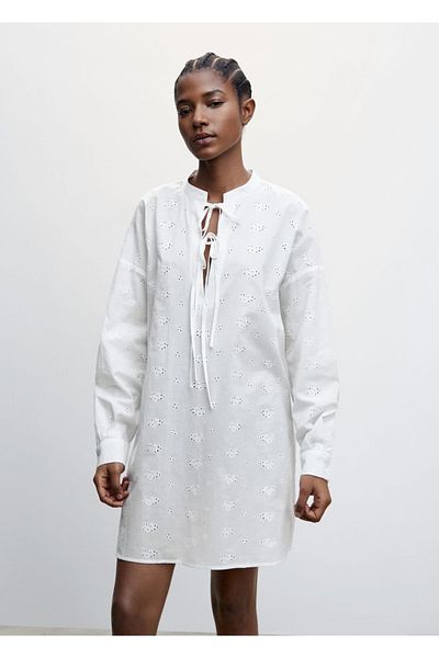 MANGO Woman Prolamovaná bavlněná noční košile