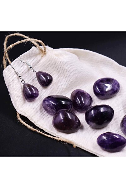 MYTAKIAĞACIMFH Gümüş Rodyumlu Ametist Taşı Küpe Gözyaşı Damla Model Çift Küpe