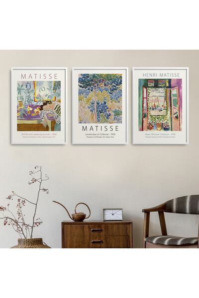 HOMEPACK Beyaz Lamine Çerçeveli Henri Matisse 3'lü Tablo Seti Hpn102