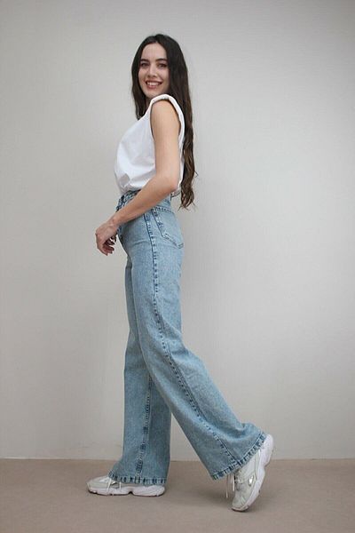 Ramrod Jeans Blugi largi Jilly cu talie extra înaltă Ice Blue Lycra