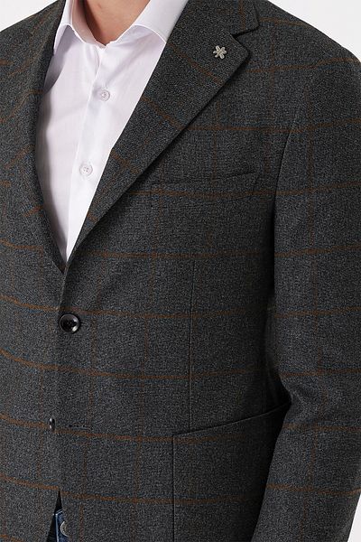 Morven Smoke Colored Men's Slim Fit Jacket - Plaid Pattern and Bag Pocket