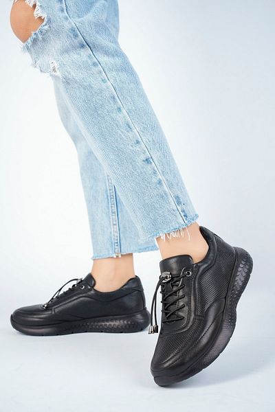 Deripabuc Genuine Leather Black Black Women's Leather Sneaker Sports Shoes Dp71-0111