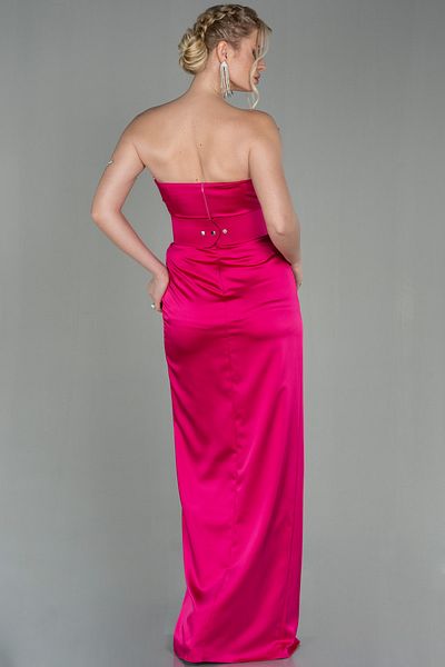 Abiyefon Fuchsia Strapless Cat Ear Long Satin Evening Dress Abu2844