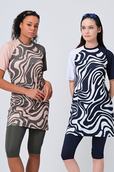 ALFASA Patchwork Half Sleeve Half Closed Swimsuit