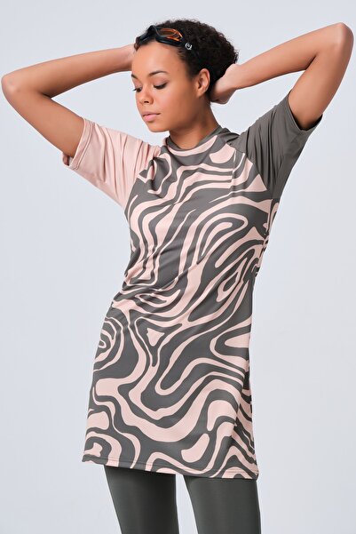 ALFASA Patchwork Half Sleeve Half Closed Swimsuit