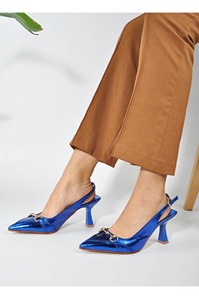 KOTAN Saks Mavi Deri Toka Detay Kadın Stiletto