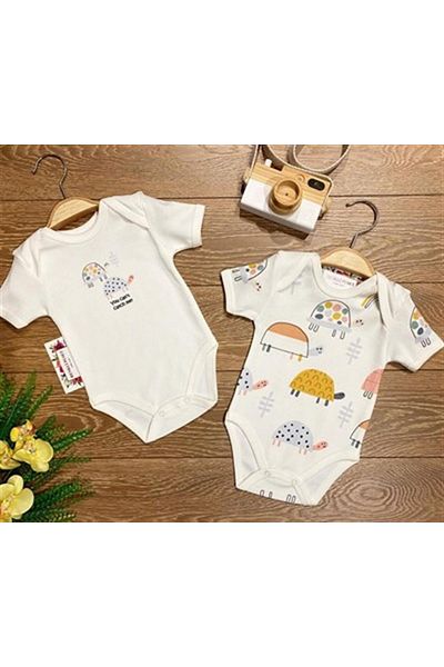 Renkli Puset 2-Piece Cotton Baby Short Sleeve Snap-On Bodysuit Set Colorful Turtles
